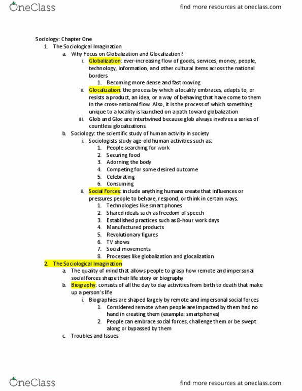 Sociology SOC-R 100 Lecture 1: Sociology Chapter One Notes thumbnail