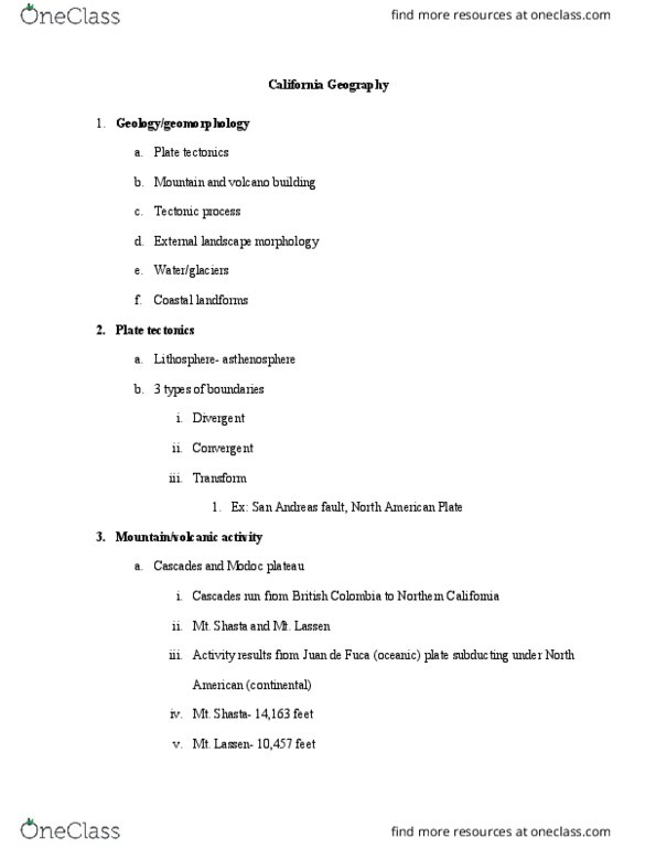 GEO 351 Lecture Notes - Lecture 1: Long Valley Caldera, San Andreas Fault, Modoc Plateau thumbnail