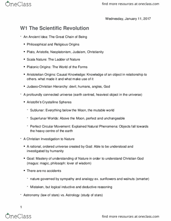 HIST 121 Lecture Notes - Lecture 1: Scientific Revolution, Geocentric Model, Quadrivium thumbnail