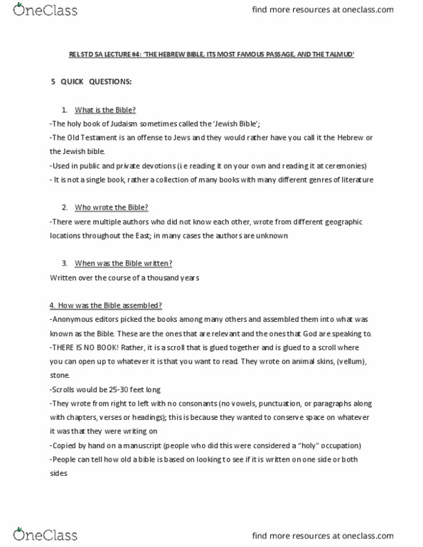 REL STD 5A Lecture Notes - Lecture 4: Psalm 151, Books Of Chronicles, Twelve Minor Prophets thumbnail