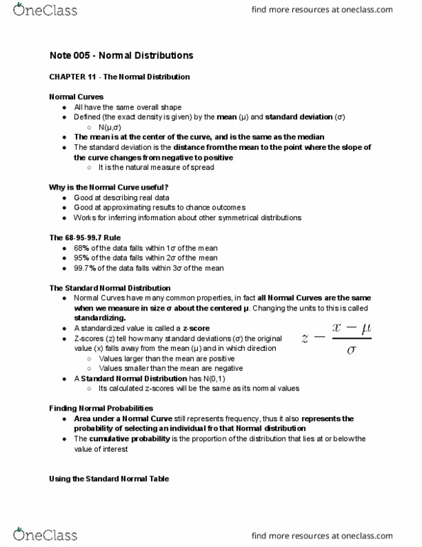 Statistical Sciences 2244A/B Chapter Notes - Chapter 5: Normal Distribution, Standard Deviation, Statistical Inference thumbnail