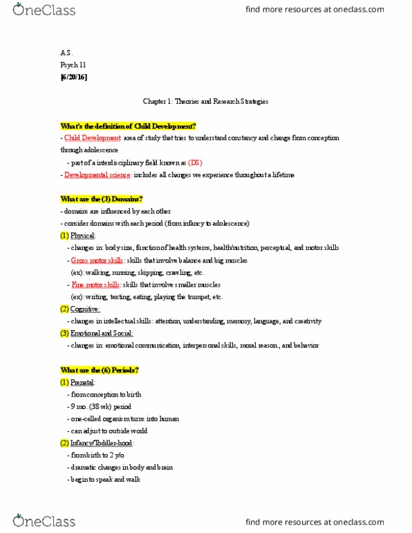 PSYCH 11 Chapter Notes - Chapter 1: Developmental Science, Wicket-Keeper, Psych thumbnail