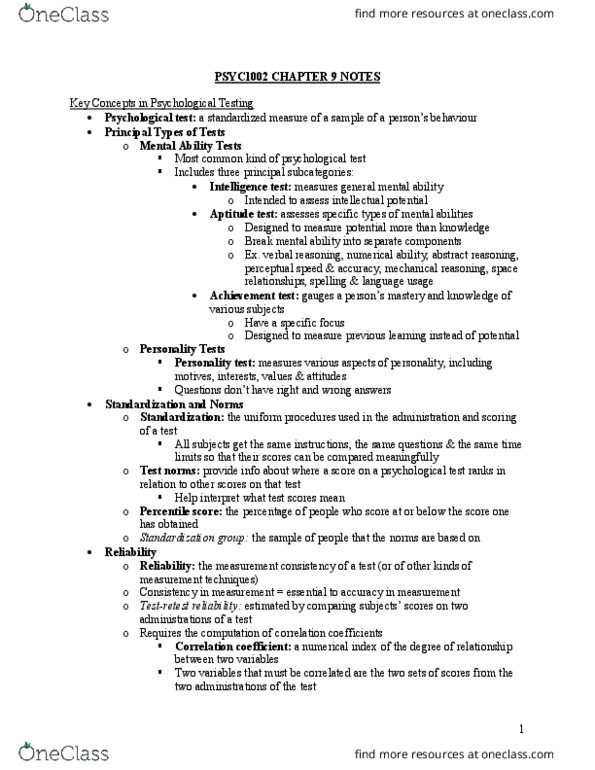PSYC 1002 Chapter Notes - Chapter 9: Sat, Intellectual Disability, Fluid And Crystallized Intelligence thumbnail