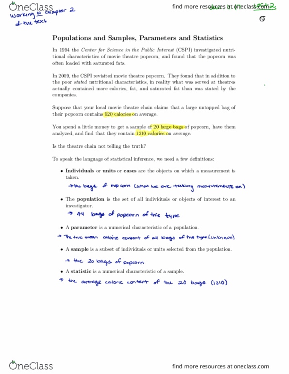 STAT 2040 Lecture Notes - Lecture 1: Simple Random Sample, Saturated Fat, Statistical Inference thumbnail