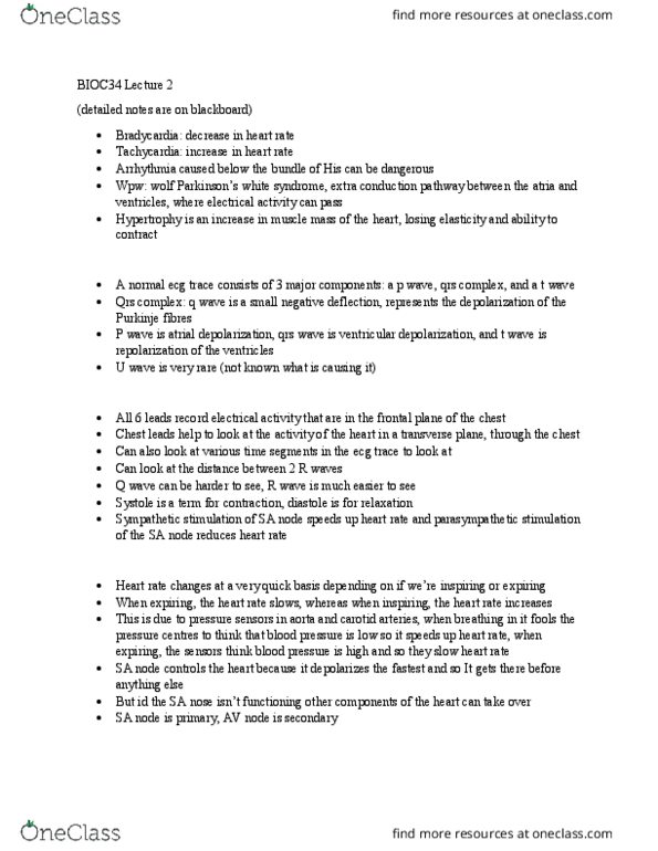 BIOC34H3 Lecture Notes - Lecture 2: Qrs Complex, Purkinje Fibers, Transverse Plane thumbnail