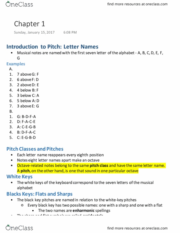 MUSC 131 Chapter Notes - Chapter 1: Pitch Class, Semitone, Bracket thumbnail