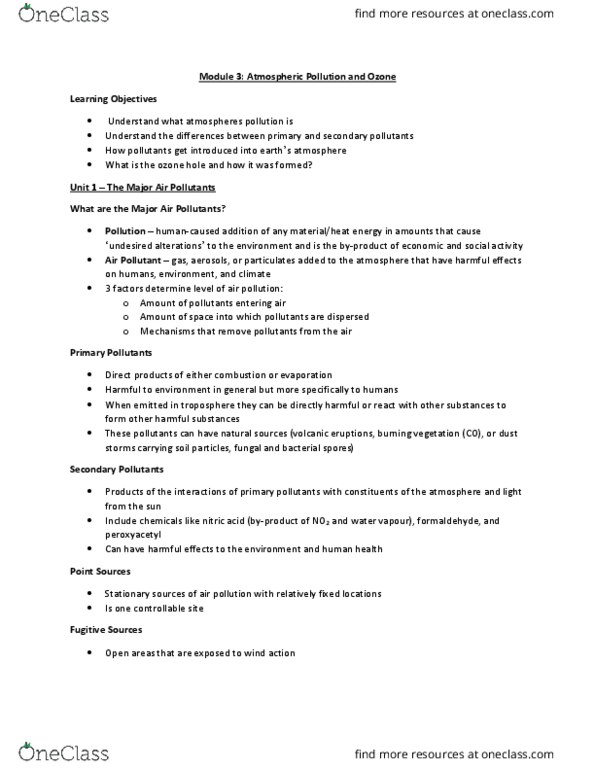 ENVIRSC 1C03 Lecture Notes - Lecture 3: Volatile Organic Compound, Dichloromethane, Ozone Depletion thumbnail