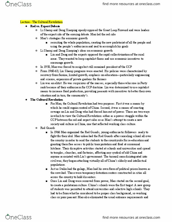 CGS SS 201 Lecture Notes - Lecture 1: Deng Xiaoping, Liu Shaoqi, Peng Zhen thumbnail