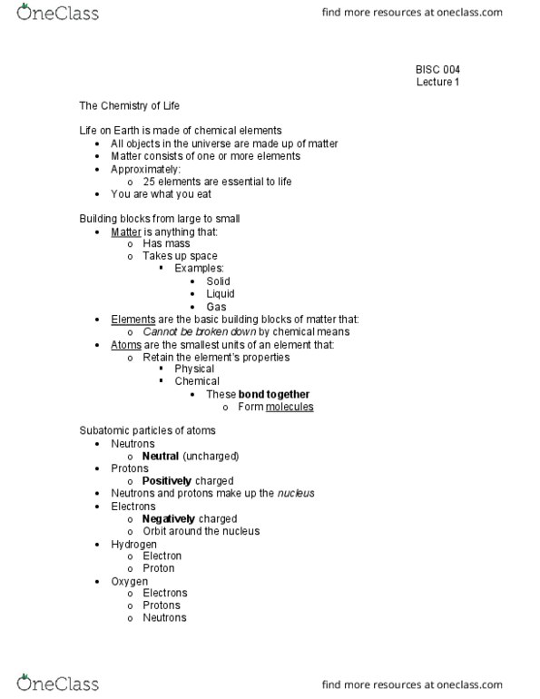 BI SC 004 Lecture Notes - Lecture 1: Ionic Bonding, Chlorine thumbnail