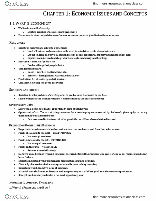 ECON 105 Chapter Notes - Chapter 1: Opportunity Cost, Market Economy, Marginal Cost thumbnail