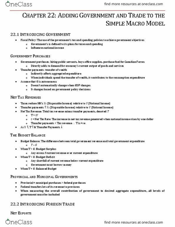 ECON 105 Chapter Notes - Chapter 22: Disposable And Discretionary Income, Autonomous Consumption, Consumption Function thumbnail