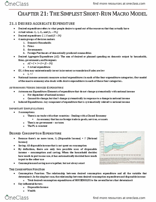 ECON 105 Chapter Notes - Chapter 21: National Income And Product Accounts, Consumption Function, Autonomous Consumption thumbnail