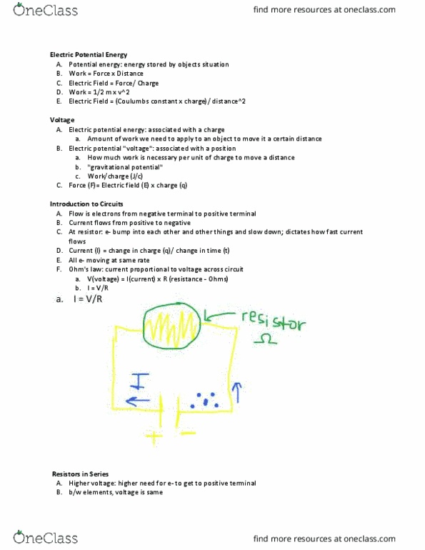 NBB 301 Lecture Notes - Lecture 3: Electric Potential Energy, Electric Potential, Electric Field thumbnail