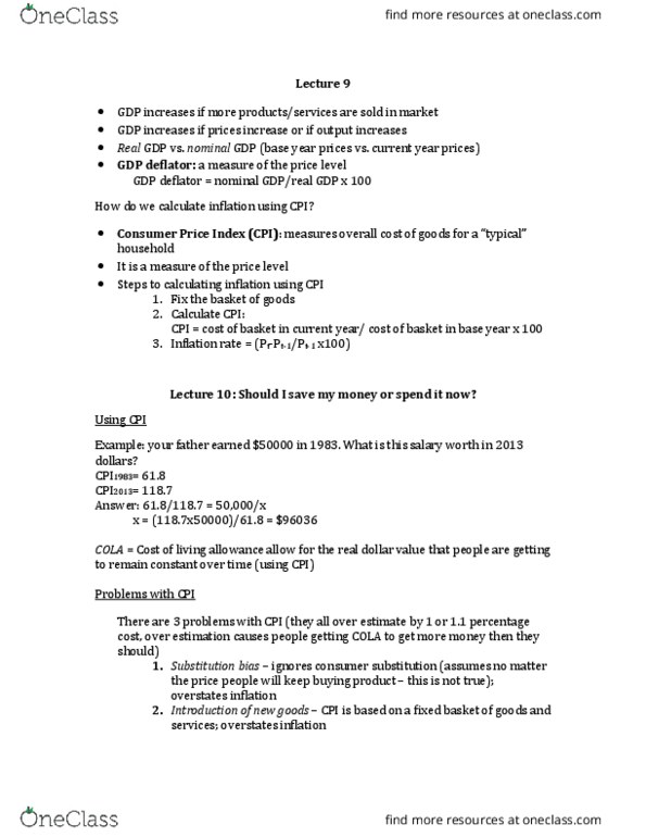 ECON 1BB3 Lecture Notes - Lecture 10: Gdp Deflator, Interest Rate, Savings Account thumbnail
