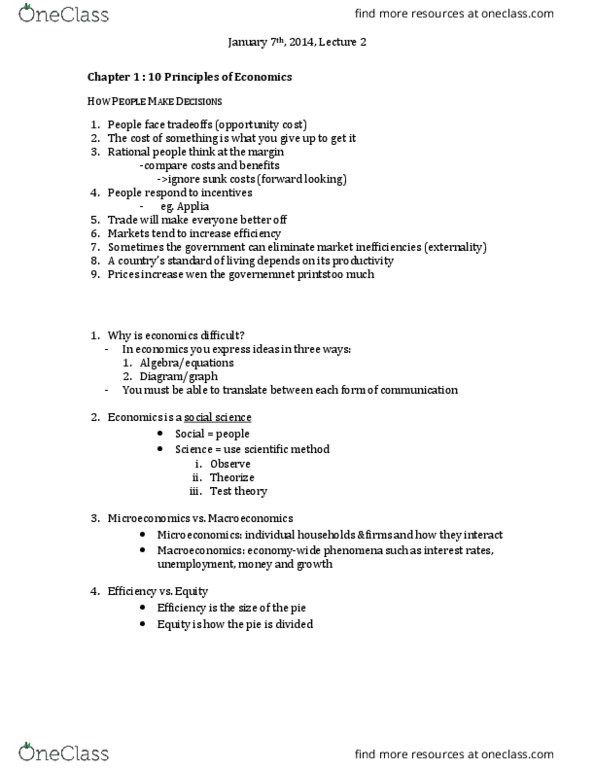 ECON 1BB3 Lecture Notes - Lecture 2: Sunk Costs, Opportunity Cost, Scientific Method thumbnail