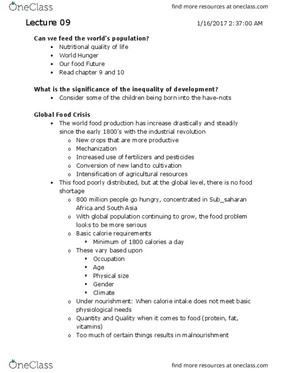 GEOG 1HA3 Lecture Notes - Lecture 9: Underweight, Industrial Revolution, Ascii thumbnail