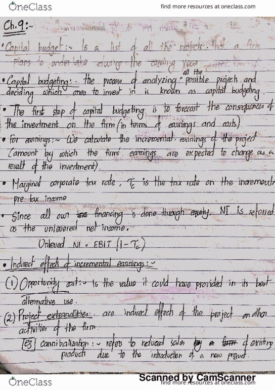 AFM273 Chapter 9: Capital budgeting summary thumbnail