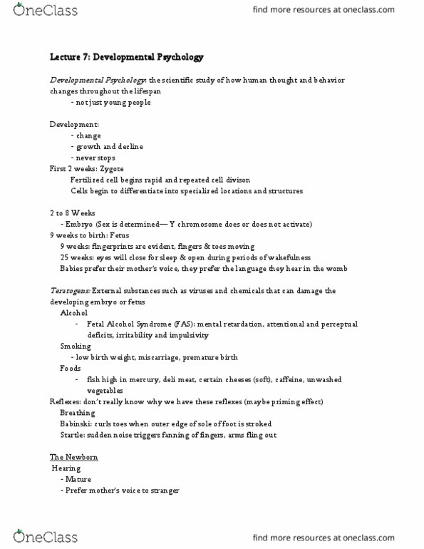 PSYC 1 Lecture Notes - Lecture 7: Preterm Birth, Fetal Alcohol Spectrum Disorder, Birth Weight thumbnail