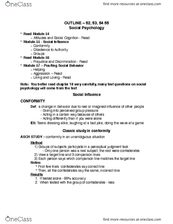 PSYCH 100 Lecture Notes - Lecture 7: Stanley Milgram, Deindividuation thumbnail