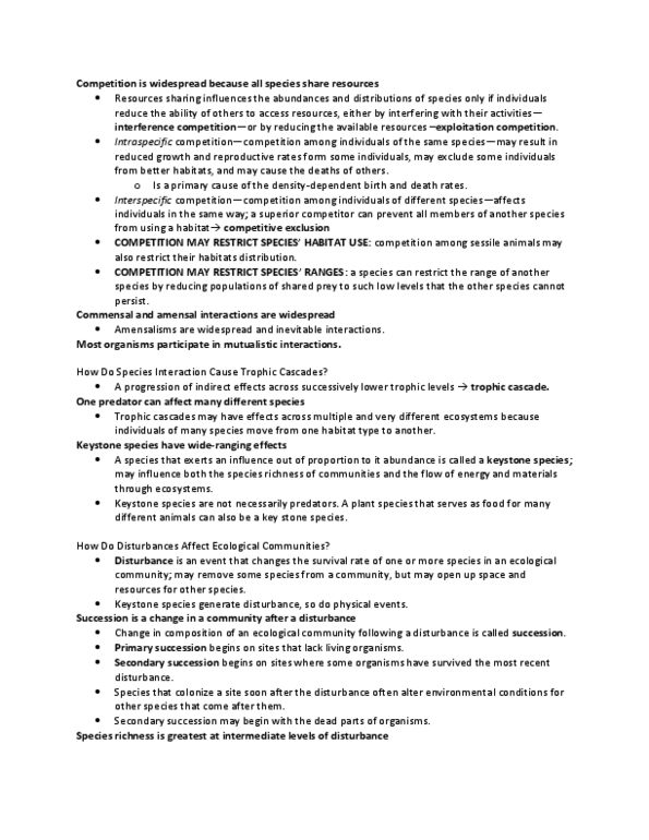 BIOL100 Lecture Notes - Lecture 19: Competitive Exclusion Principle, Trophic Cascade, Secondary Succession thumbnail