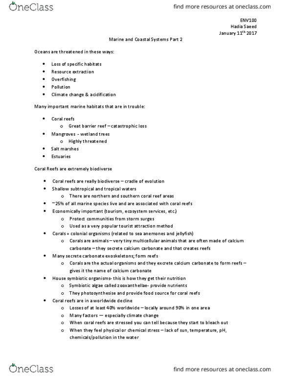 ENV100Y5 Lecture Notes - Lecture 19: Nutrient Pollution, Calcium Carbonate, Blast Fishing thumbnail