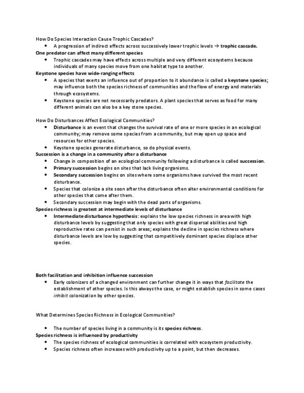 BIOL100 Lecture Notes - Competitive Exclusion Principle, Intermediate Disturbance Hypothesis, Primary Succession thumbnail