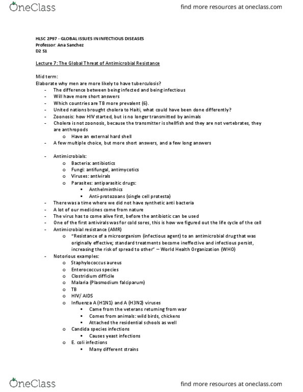 BIOL 2P98 Lecture Notes - Lecture 7: Clostridium, Pressure Ulcer, Enterococcus Faecium thumbnail