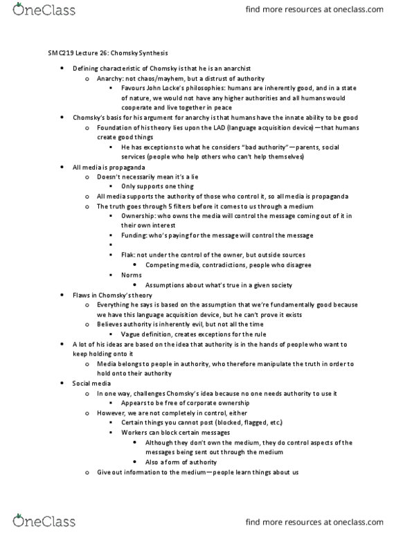 SMC219Y1 Lecture Notes - Lecture 26: Language Acquisition Device, Gfk Entertainment Charts thumbnail