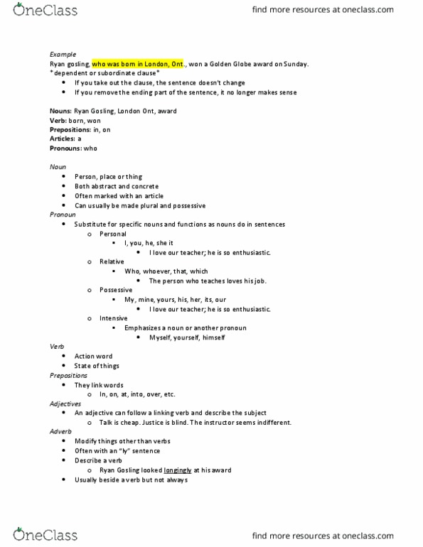 Writing 2125 Lecture Notes - Lecture 2: Compound Verb, Linking Verb, Antisthenes thumbnail