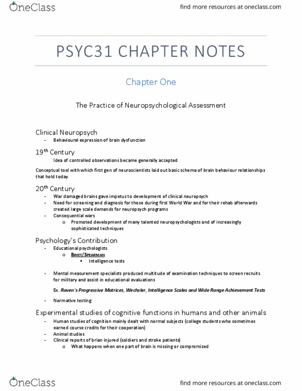 PSYC31H3 Chapter Notes - Chapter 1: Free Recall, Discriminant Function Analysis, Telemedicine thumbnail
