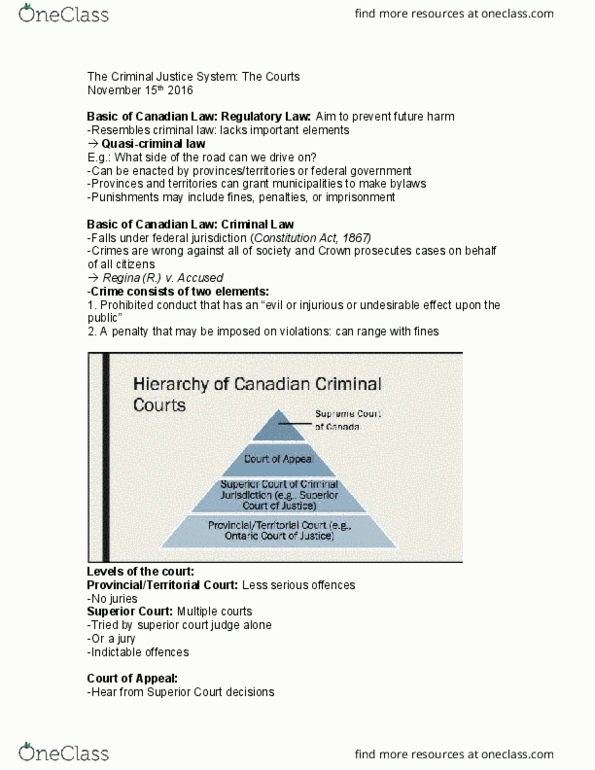 SOC 1500 Lecture Notes - Lecture 12: Inquisitorial System, Provincial And Territorial Courts In Canada thumbnail