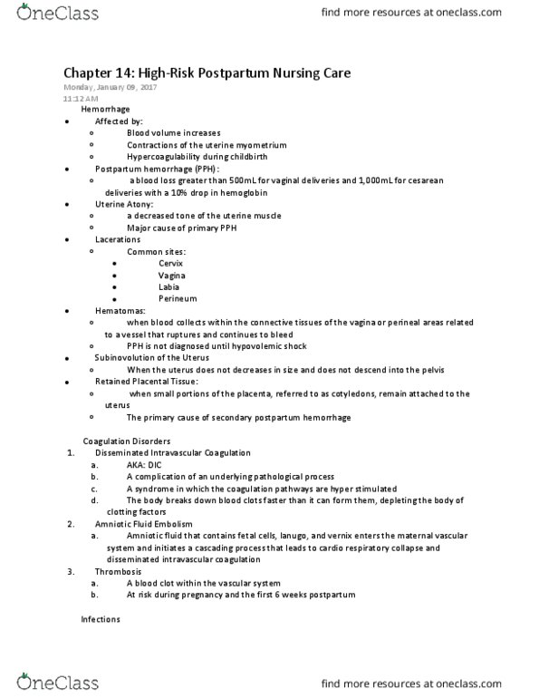 NURS 3330 Chapter Notes - Chapter 14: Amniotic Fluid, Lanugo, Urinary Tract Infection thumbnail