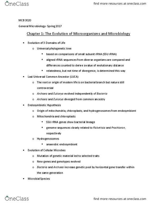 MCB 3020 Lecture Notes - Lecture 5: Microbiological Culture, Binomial Nomenclature, Mutation thumbnail