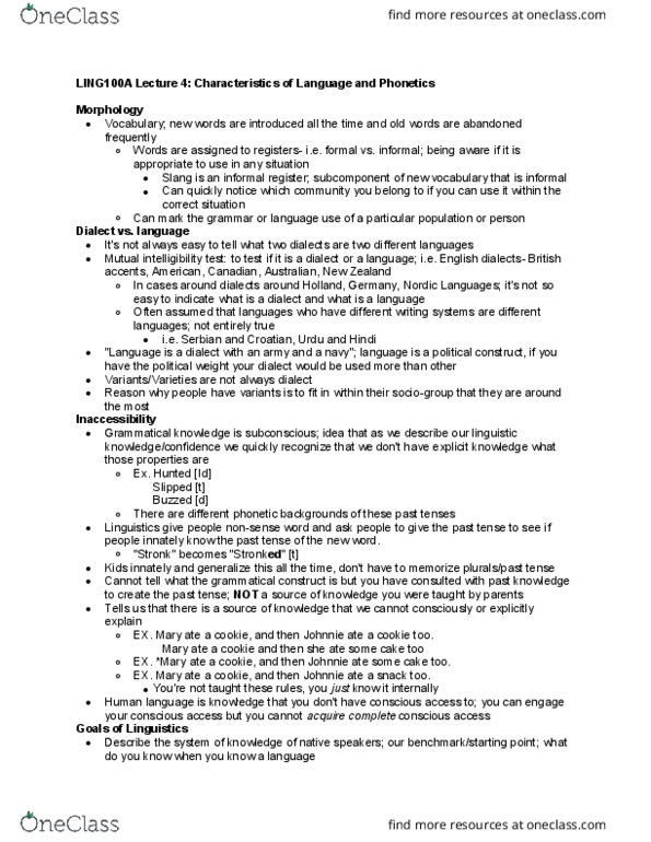 LING 100A Lecture Notes - Lecture 4: Acoustic Phonetics, Phonetic Transcription, Vocal Folds thumbnail