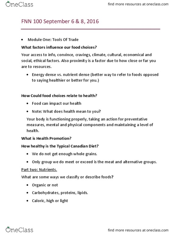 FNN 100 Lecture Notes - Lecture 1: Calorie, Triglyceride thumbnail