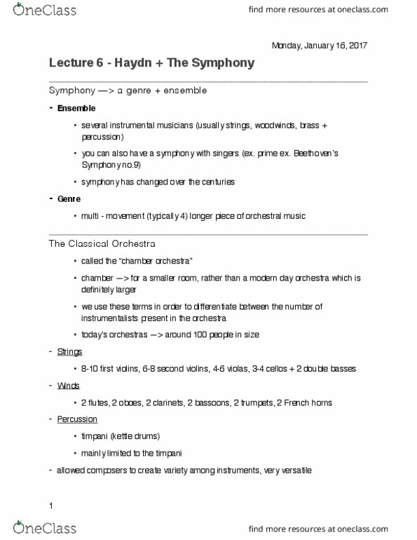 MUSIC 1AA3 Lecture Notes - Lecture 6: Sonata Form, Ternary Form, Double Reed thumbnail