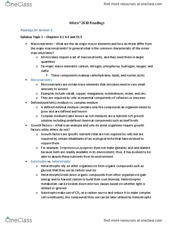 MICR 2430 Chapter Notes - Chapter 4: Nitrogen Cycle, Ribose 5-Phosphate, Arginine thumbnail