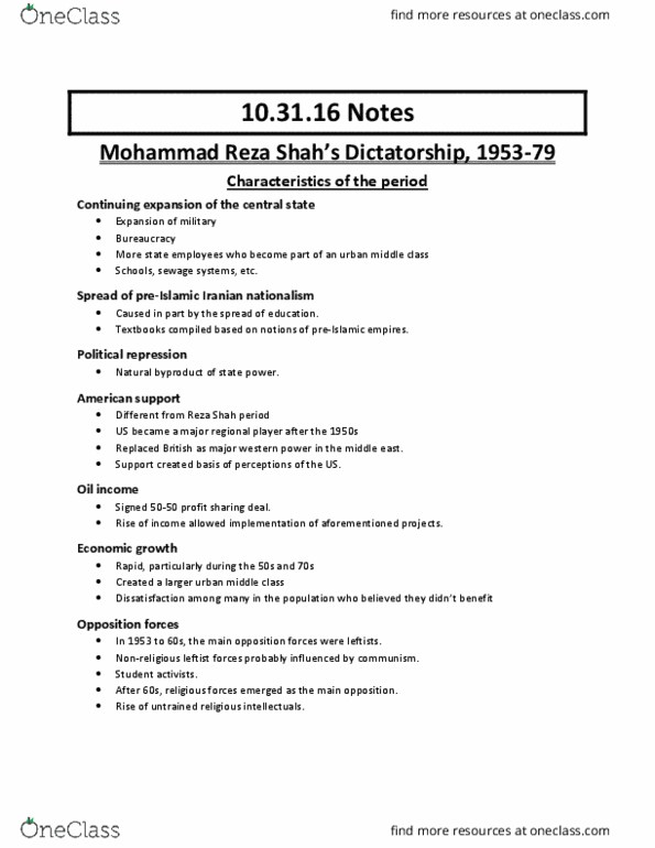 CORE-UA 533 Lecture Notes - Lecture 13: Agribusiness, Ruhollah Khomeini, Ulama thumbnail