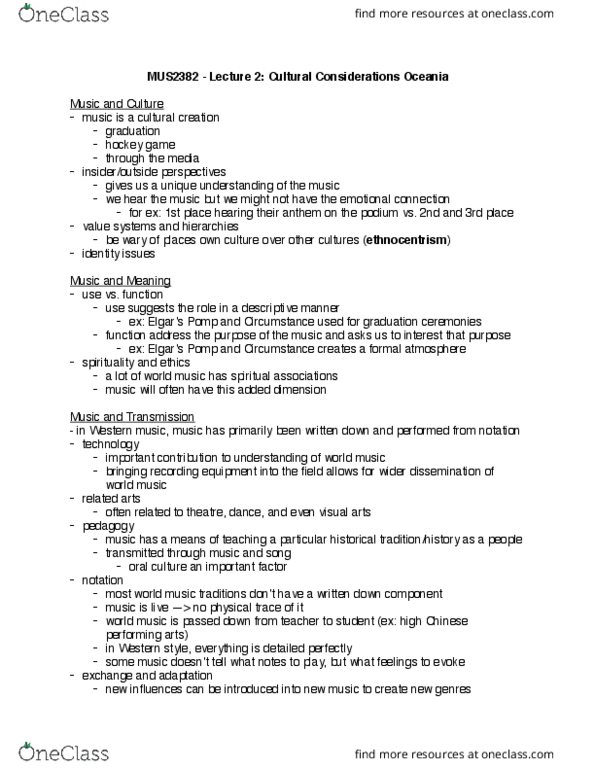 MUS 2382 Lecture Notes - Lecture 2: Wandjina, Clapping, Spirit Possession thumbnail