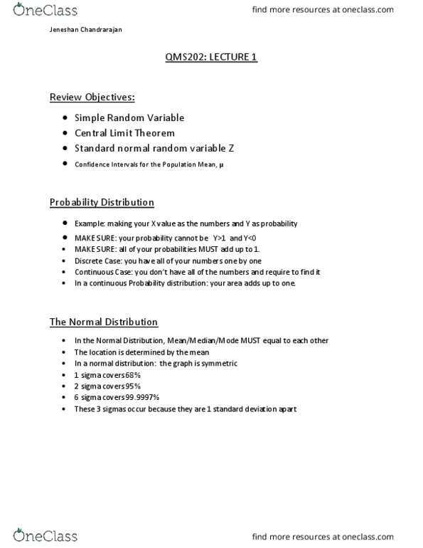 QMS 202 Lecture Notes - Lecture 1: Interval Estimation, Statistic, Statistical Parameter thumbnail