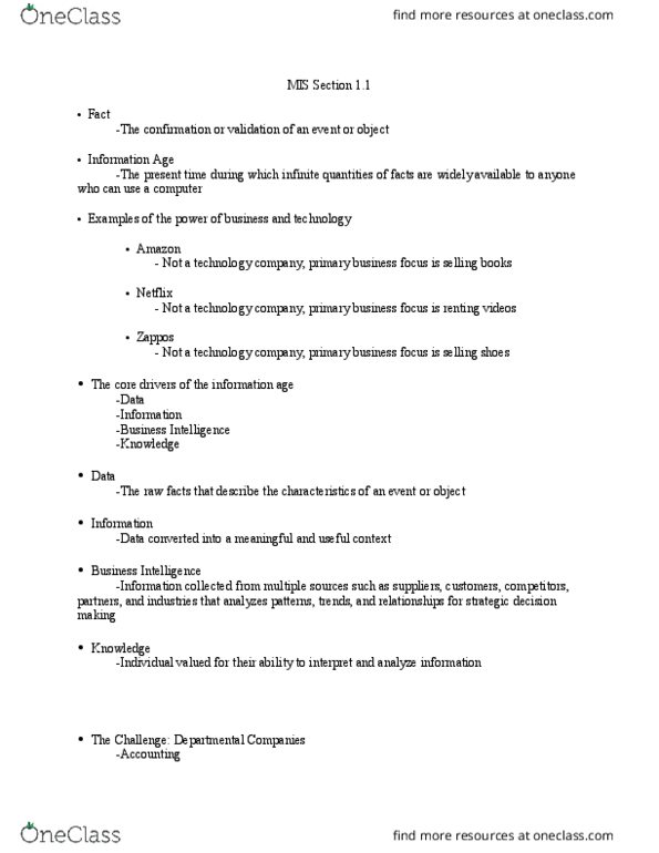 MIS 2100 Lecture Notes - Lecture 1: Systems Theory, Marketing Operations Management, Chief Information Officer thumbnail