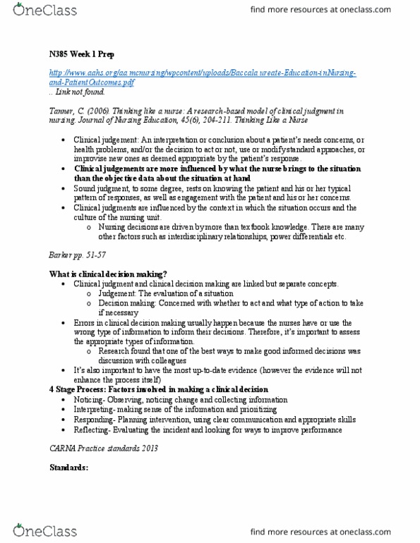 NURS 385 Lecture Notes - Lecture 1: Uptodate, Decision-Making thumbnail