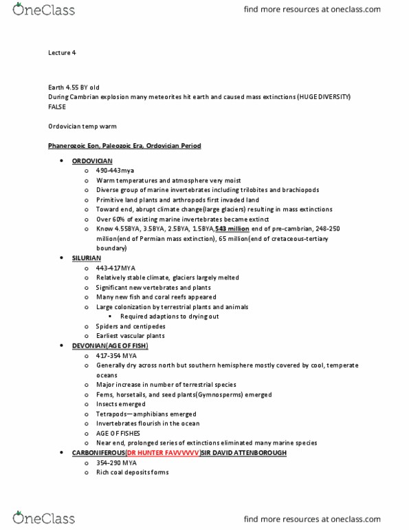 BIOL 1F90 Lecture Notes - Lecture 4: Mesozoic, Flowering Plant, Quaternary thumbnail