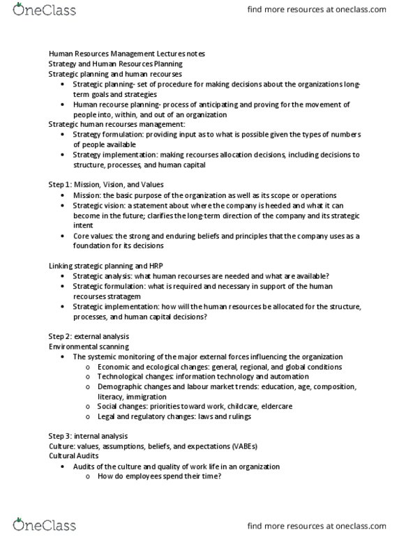 HRM 2600 Lecture Notes - Lecture 2: Absenteeism, Balanced Scorecard, Offshoring thumbnail