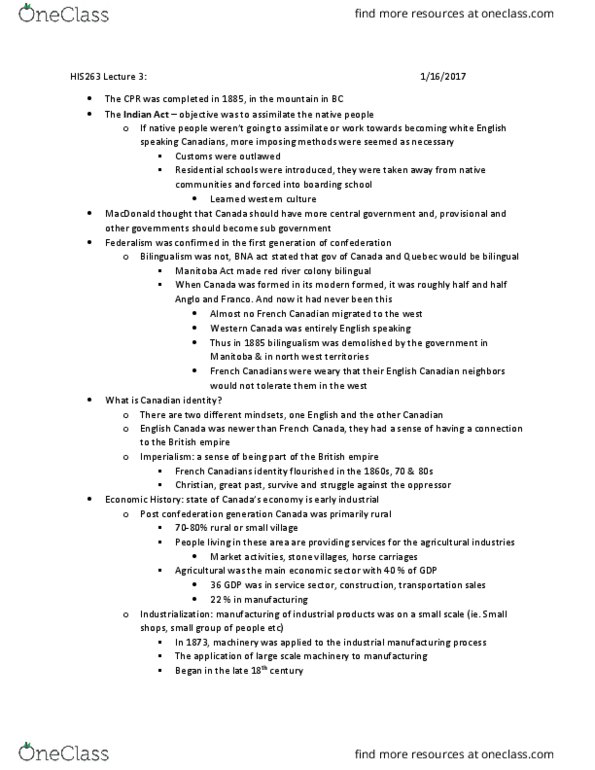 HIS263Y5 Lecture Notes - Lecture 3: Industrial Revolution, Anti-Clericalism, Sugar Refinery thumbnail