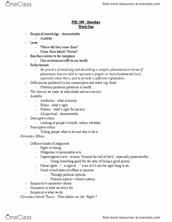 PHL 509 Lecture Notes - Lecture 1: Basic Norm, Kantian Ethics, Relativism thumbnail