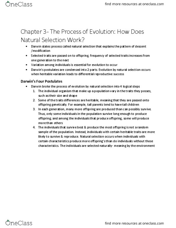 BIOL 1001 Chapter Notes - Chapter 3.3: Natural Selection thumbnail