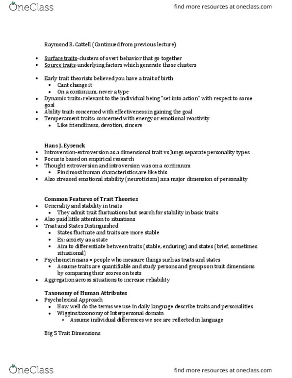 Psychology 2550A/B Lecture Notes - Lecture 3: Juvenile Delinquency, David Buss, Factor Analysis thumbnail