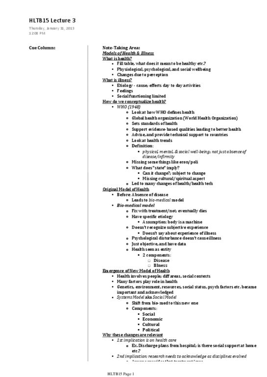 HLTB15H3 Lecture Notes - Lecture 3: World Health Organization, Etiology, Global Health thumbnail