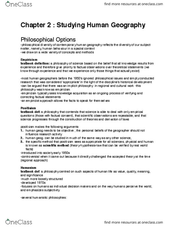 GEOG 1HB3 Chapter Notes - Chapter 2: Ethnocentrism, Ethnography, Thematic Map thumbnail